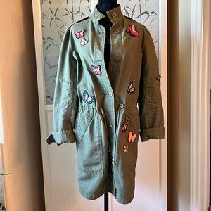 Melrose & Market Army Green Butterfly Embroidered Utility Jacket XS